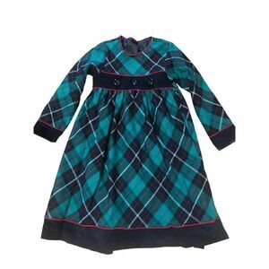 Vintage Girls Lavender Blue Plaid Pleated Dress Size 6X